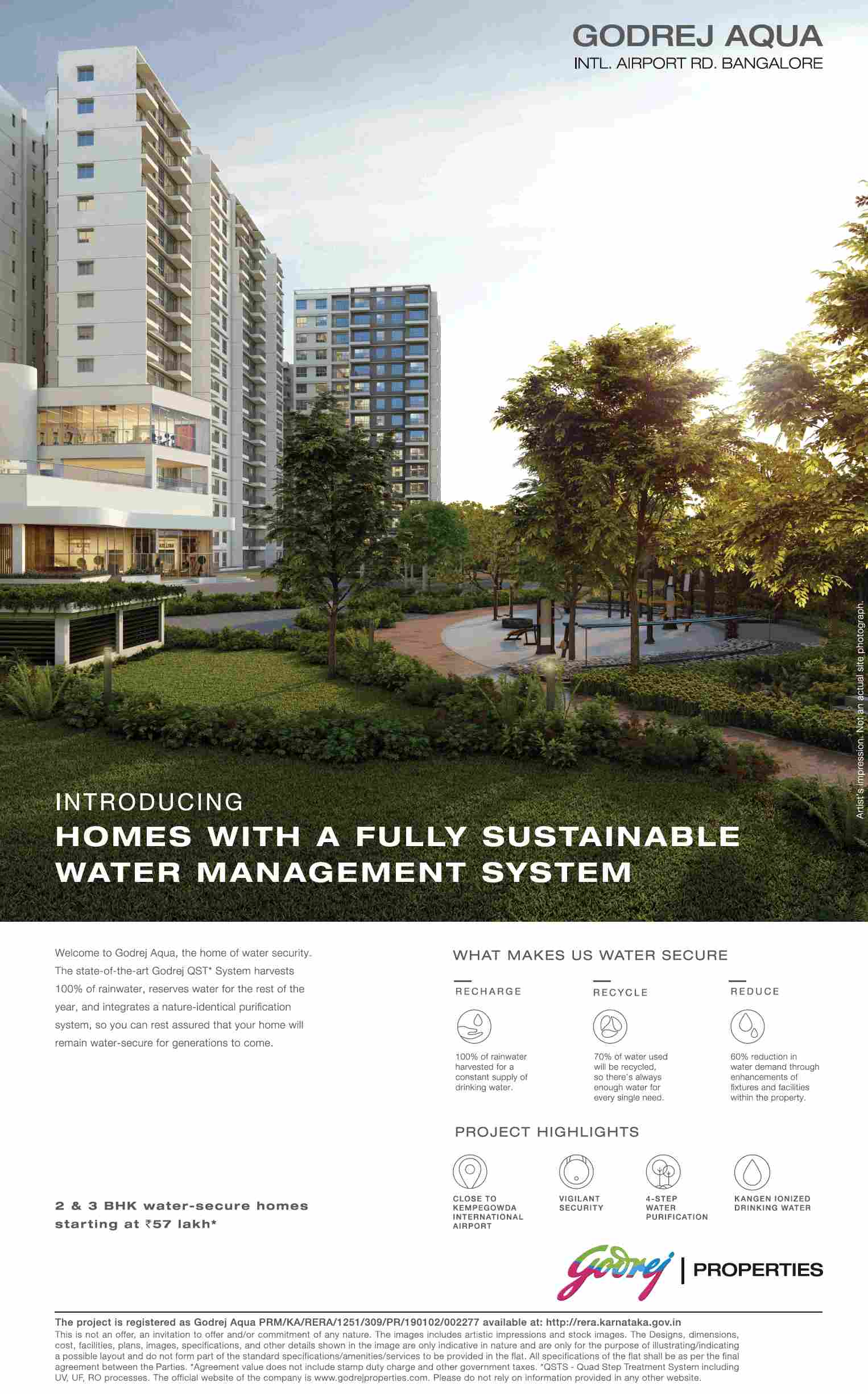 Introducing homes with fully sustainable water management system at Godrej Aqua in Bangalore
